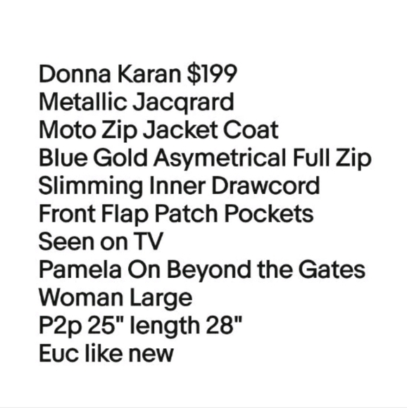 Donna Karan Metallic Jacqrard Moto Zip Jacket Coat Sz XL Blue Gold ASOTV Pamela - Picture 12 of 13